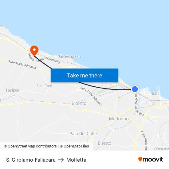 S. Girolamo-Fallacara to Molfetta map