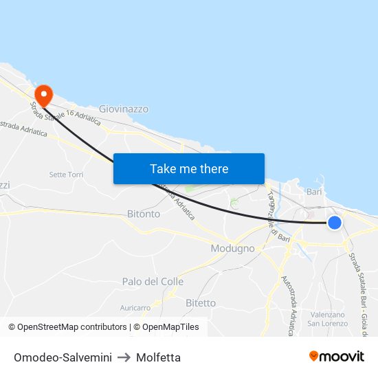 Omodeo-Salvemini to Molfetta map