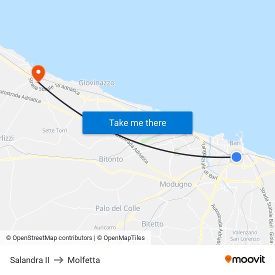 Salandra II to Molfetta map