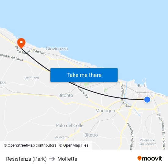 Resistenza (Park) to Molfetta map