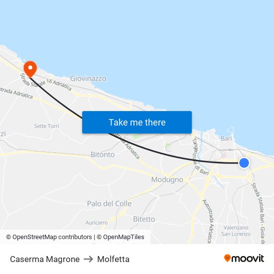 Caserma Magrone to Molfetta map