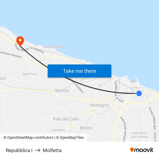 Repubblica I to Molfetta map