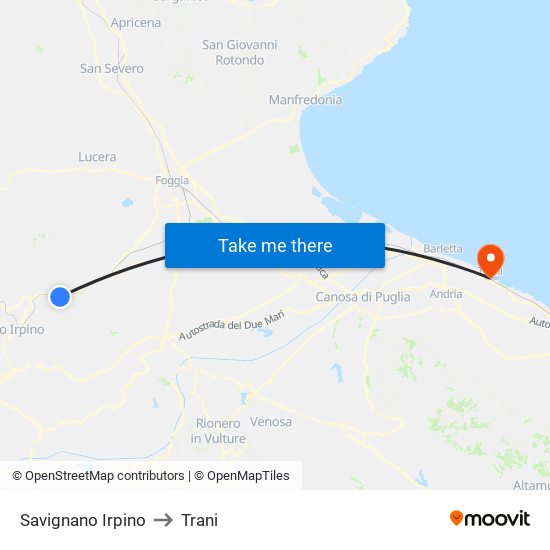 Savignano Irpino to Trani map