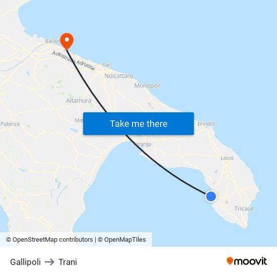 Gallipoli to Trani map
