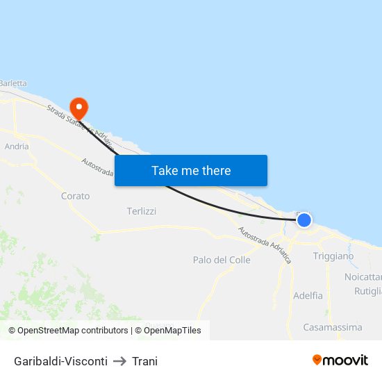 Garibaldi-Visconti to Trani map