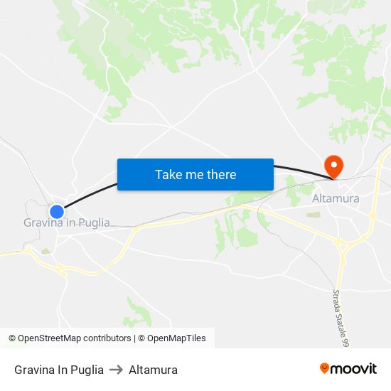 Gravina In Puglia to Altamura map