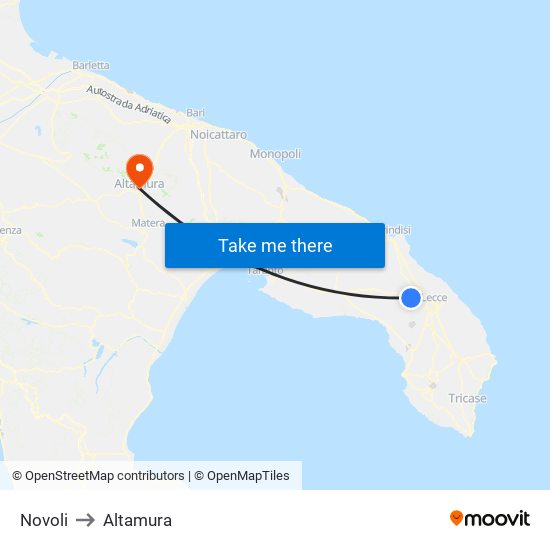 Novoli to Altamura map