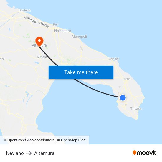 Neviano to Altamura map