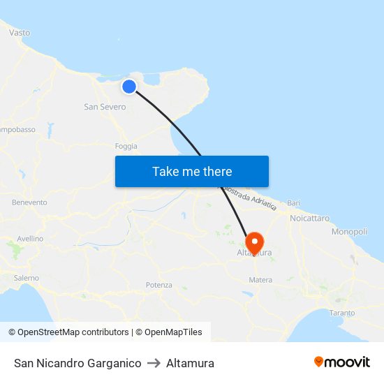 San Nicandro Garganico to Altamura map