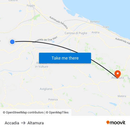 Accadia to Altamura map
