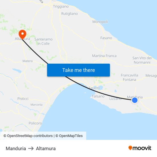 Manduria to Altamura map