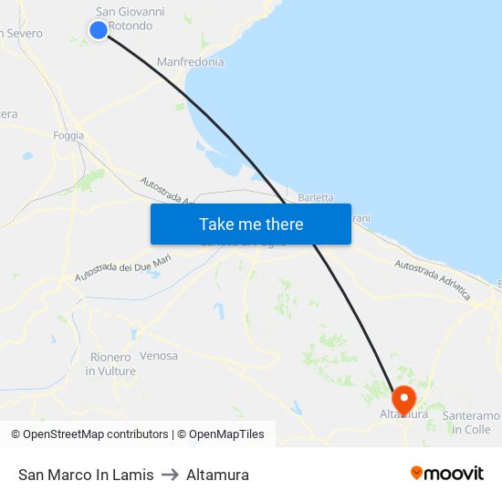 San Marco In Lamis to Altamura map