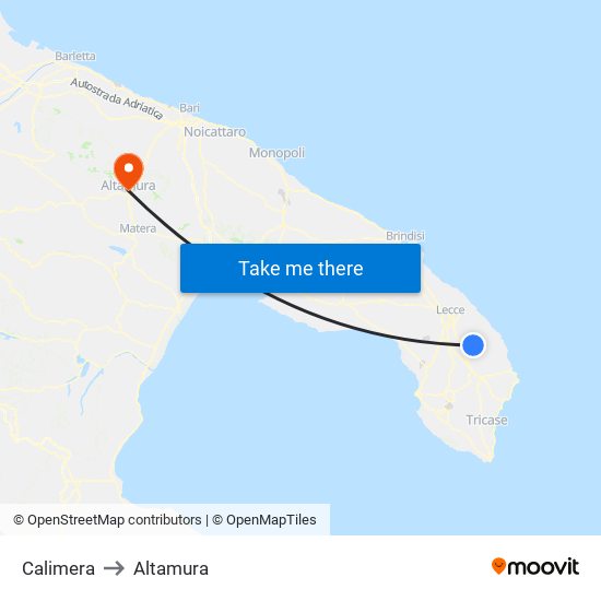 Calimera to Altamura map