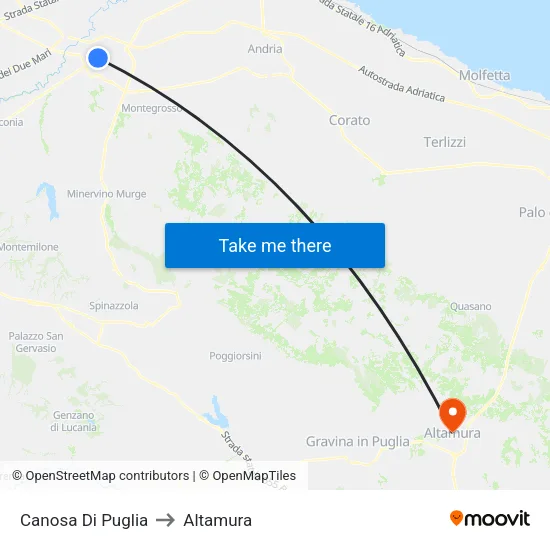 Canosa Di Puglia to Altamura map