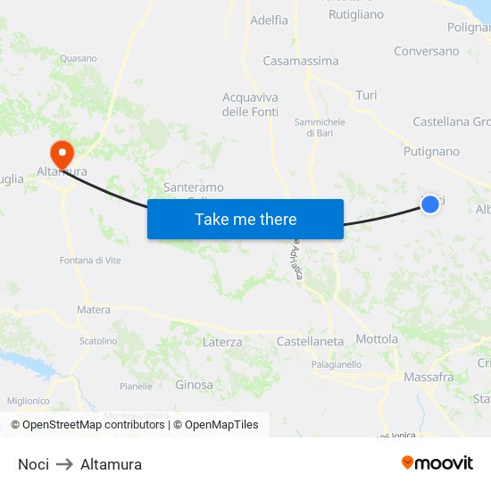 Noci to Altamura map
