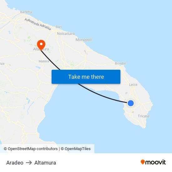 Aradeo to Altamura map