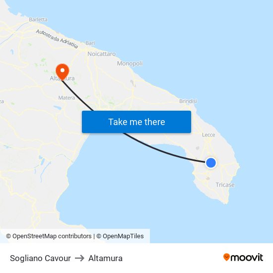 Sogliano Cavour to Altamura map