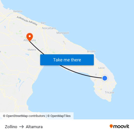 Zollino to Altamura map