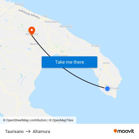Taurisano to Altamura map