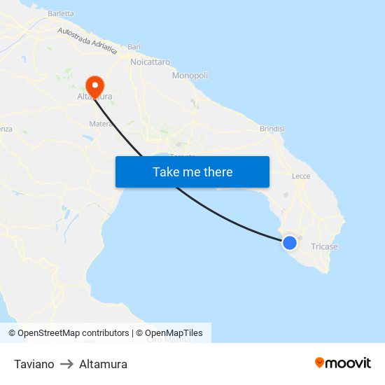 Taviano to Altamura map