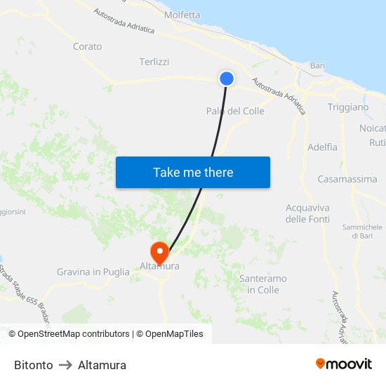 Bitonto to Altamura map