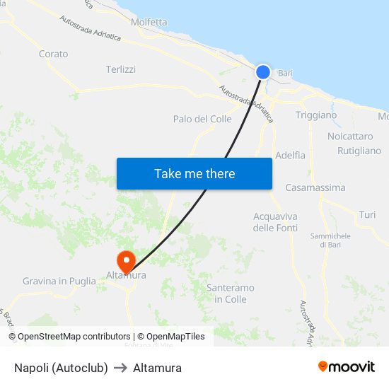Napoli (Autoclub) to Altamura map