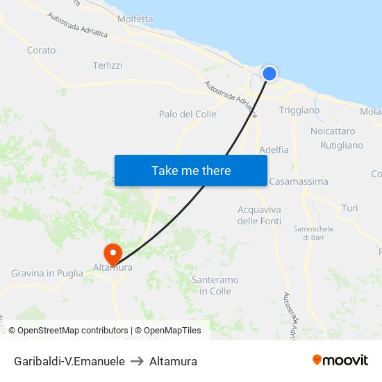 Garibaldi-V.Emanuele to Altamura map