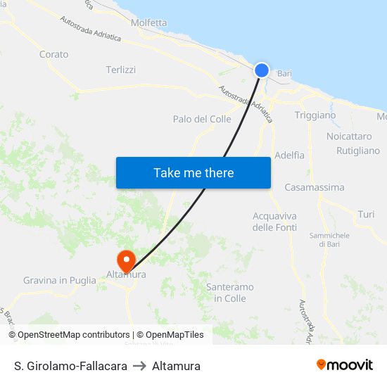 S. Girolamo-Fallacara to Altamura map