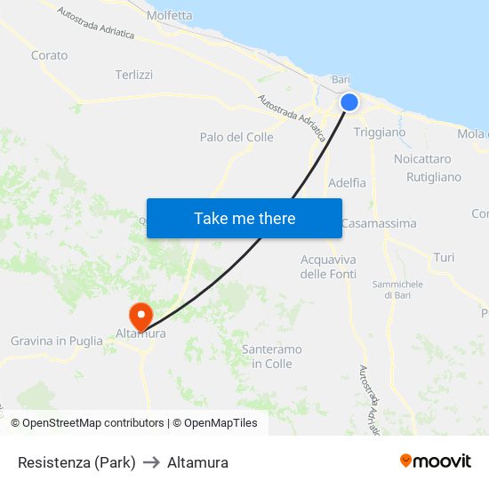 Resistenza (Park) to Altamura map