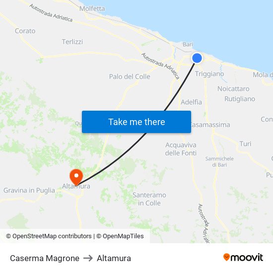 Caserma Magrone to Altamura map