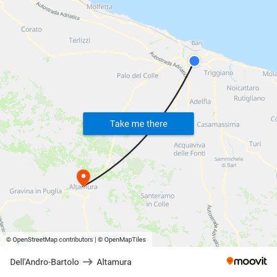 Dell'Andro-Bartolo to Altamura map