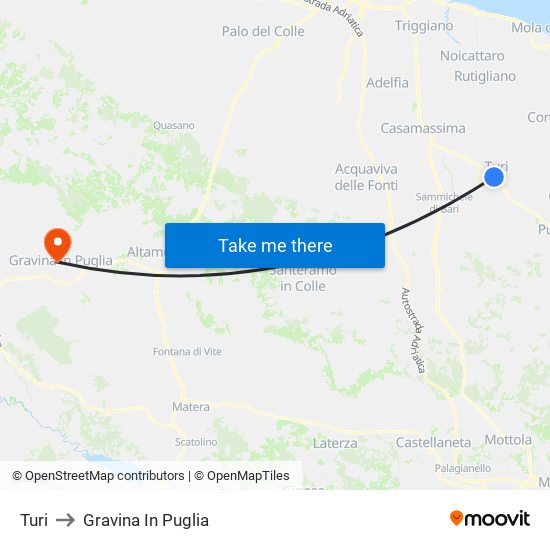 Turi to Gravina In Puglia map