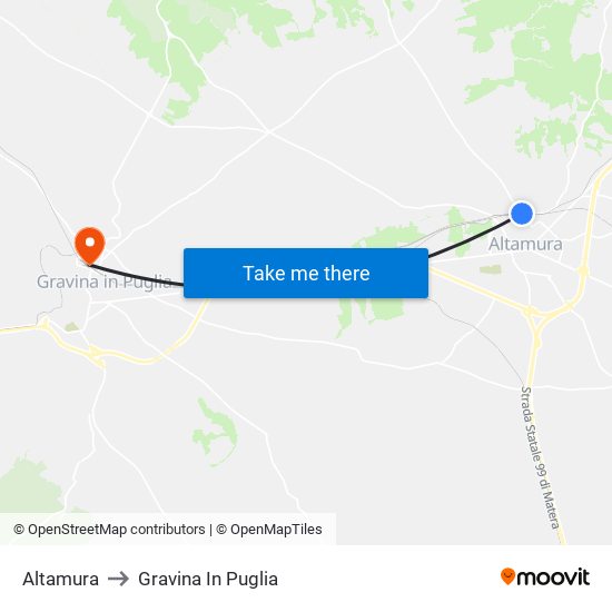 Altamura to Gravina In Puglia map