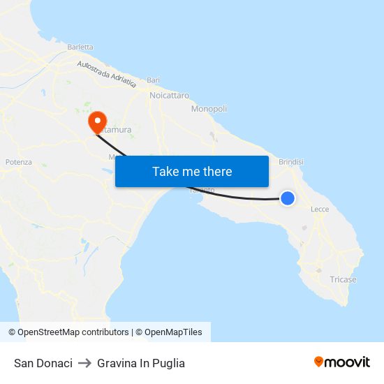 San Donaci to Gravina In Puglia map