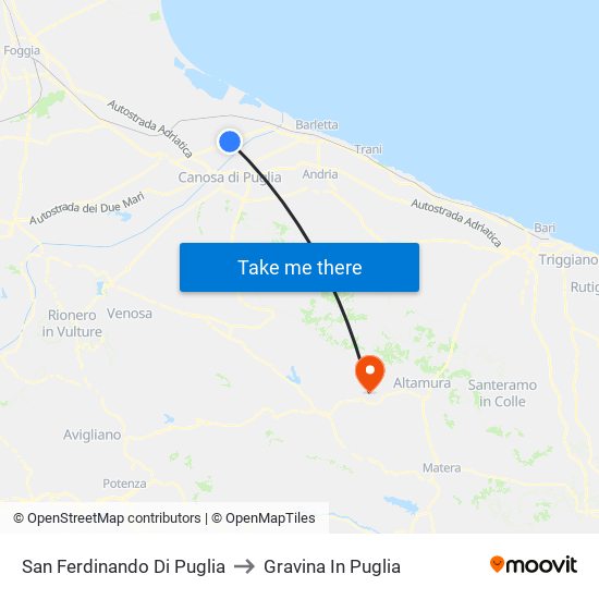 San Ferdinando Di Puglia to Gravina In Puglia map