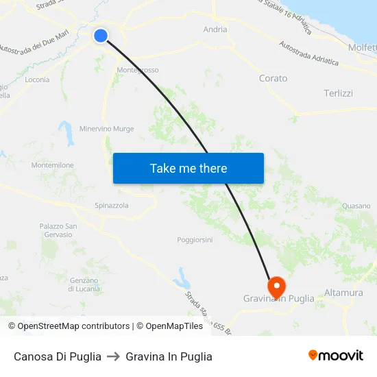 Canosa Di Puglia to Gravina In Puglia map