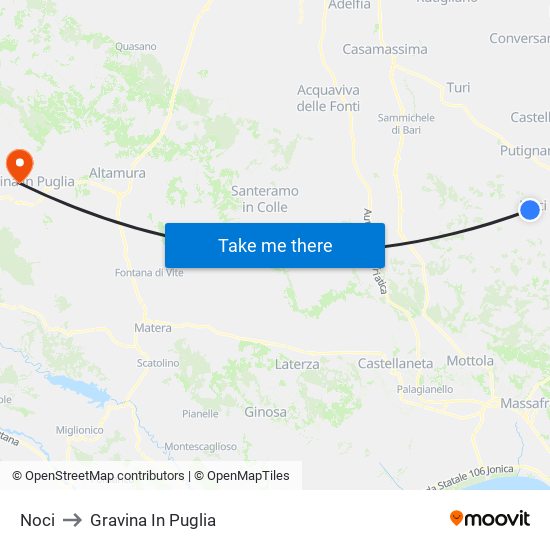 Noci to Gravina In Puglia map