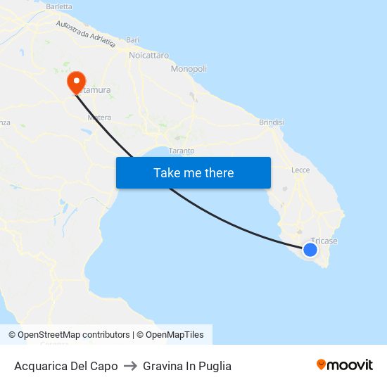 Acquarica Del Capo to Gravina In Puglia map