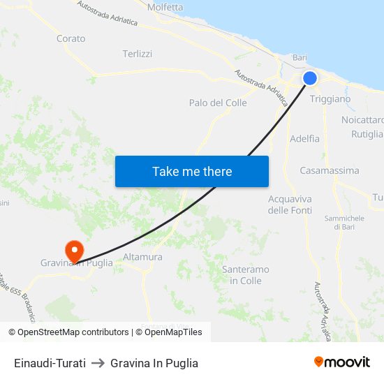 Einaudi-Turati to Gravina In Puglia map