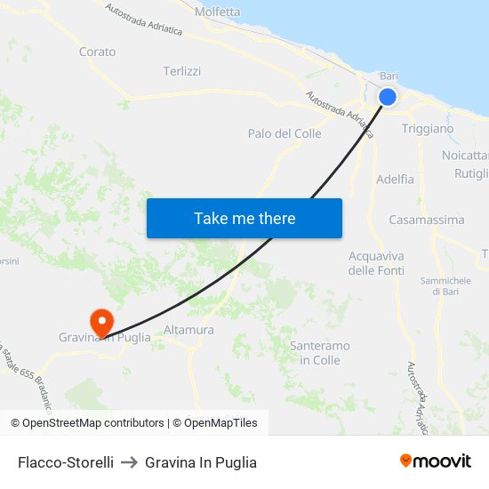 Flacco-Storelli to Gravina In Puglia map