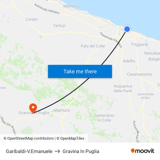 Garibaldi-V.Emanuele to Gravina In Puglia map