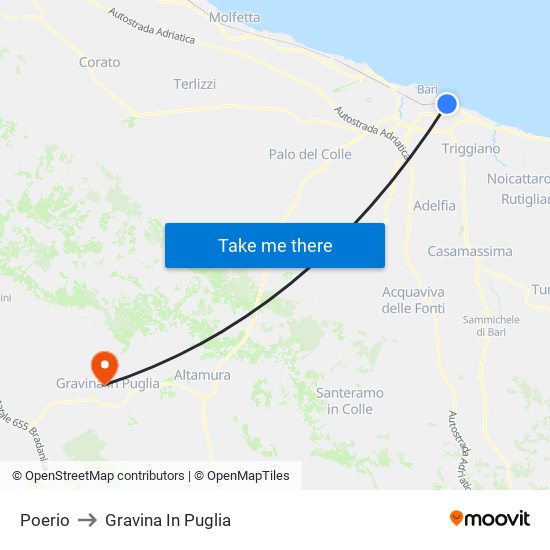 Poerio to Gravina In Puglia map