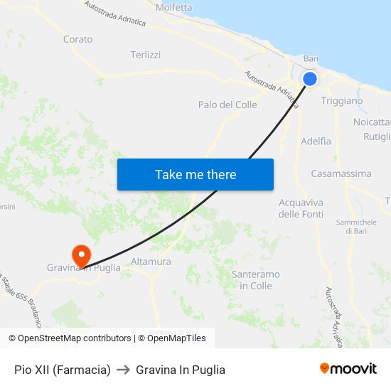 Pio XII (Farmacia) to Gravina In Puglia map