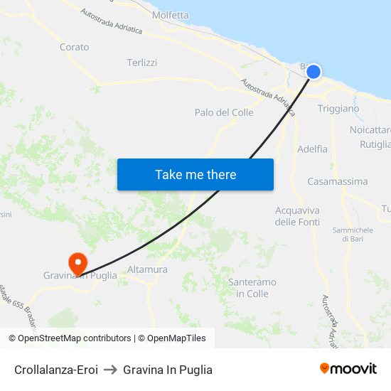 Crollalanza-Eroi to Gravina In Puglia map