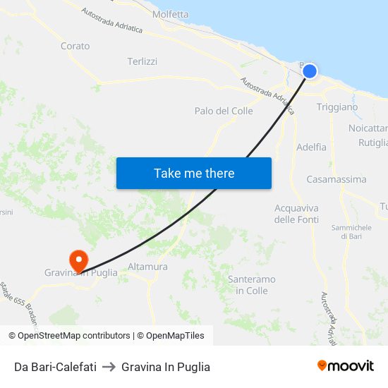 Da Bari-Calefati to Gravina In Puglia map