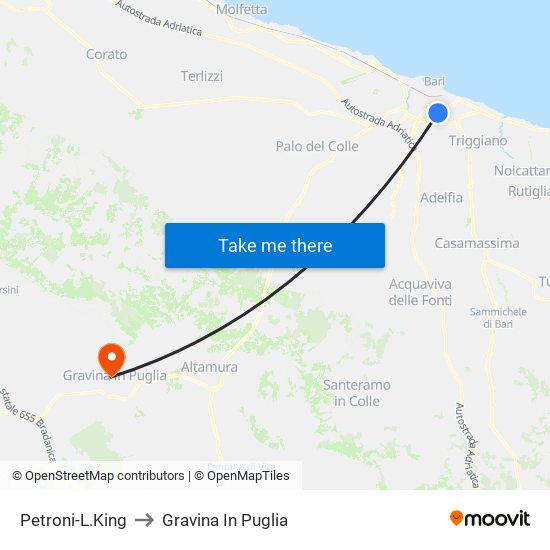 Petroni-L.King to Gravina In Puglia map