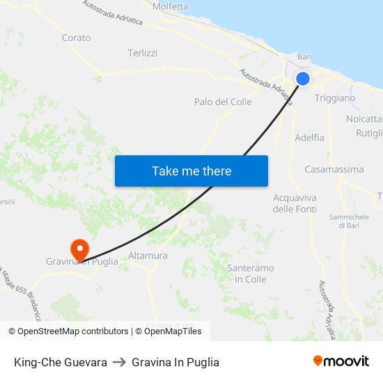 King-Che Guevara to Gravina In Puglia map