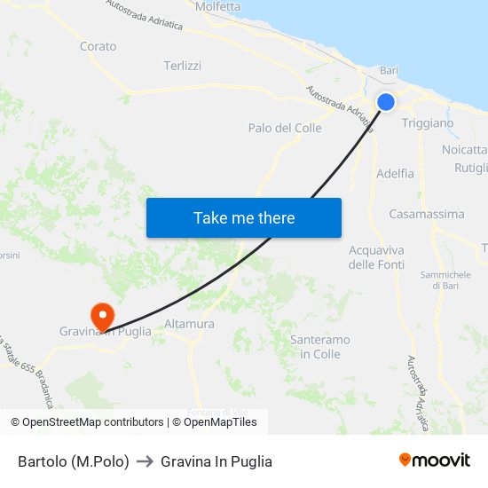 Bartolo (M.Polo) to Gravina In Puglia map