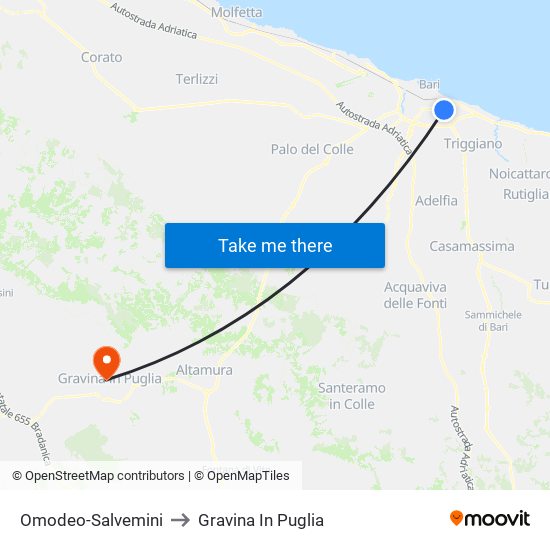 Omodeo-Salvemini to Gravina In Puglia map