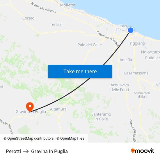 Perotti to Gravina In Puglia map